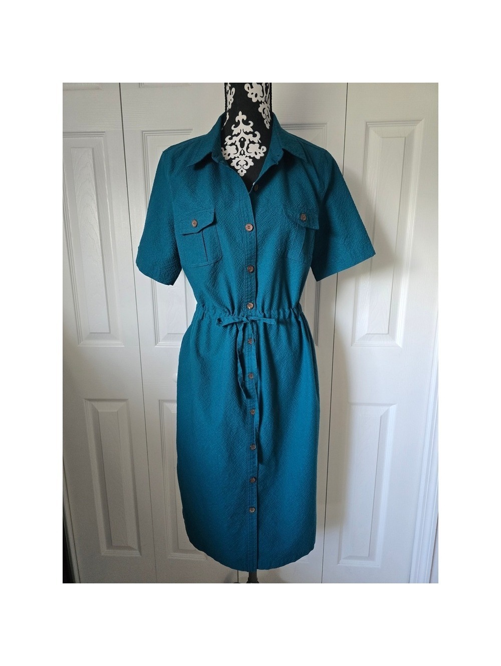 Appleseed's Teal Button-Front Short Sleeve Dress Size 12